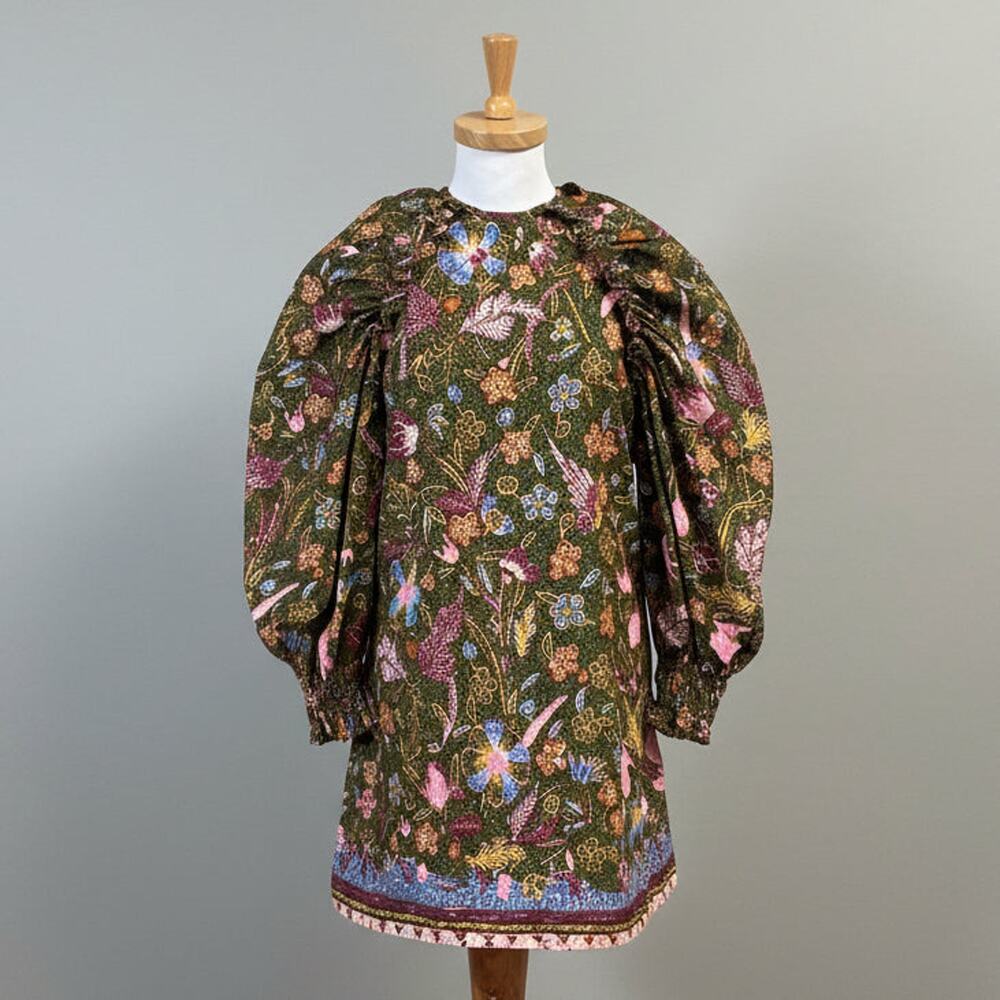 Ulla Johnson olive green floral Devya dress, size XS